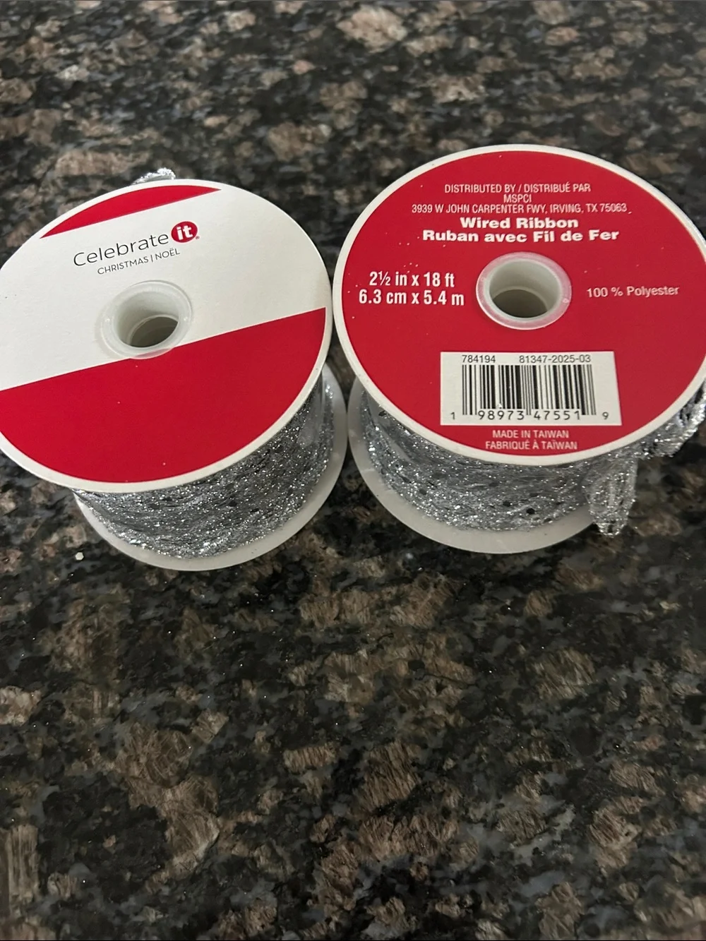 CELEBRATE IT SILVER TINSEL MESH WIRED RIBBON 2.5
